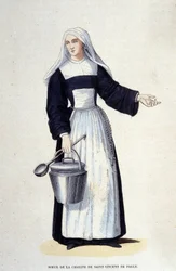 Irmã da Caridade de São Vicente de Paulo. Gravura de um álbum sobre ordens religiosas, Paris