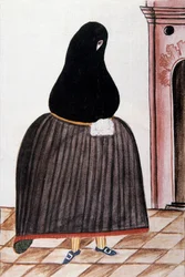 Mulher espanhola com um xisto cobrindo o rosto, de "Trujillo del Peru" ou "Códice Martínez Compañón", de Baltazar Martinez Compañón y Bujanda, bispo de Trujillo (1782-1785)