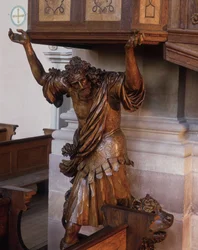 Estátua de Sansão sob o púlpito da igreja da abadia de Ebersmunster, Alsácia