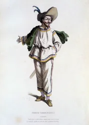 Tabarin, "personagem de Farces Tabariniques" (de Tabarin 1622), em "le theatre francais au 16 eme et 17 eme cecle, anterieures a Moliere" de Edouard Fournier.
