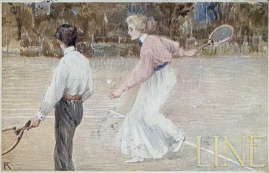 Jogadores de tênis - cartão postal, por volta de 1890