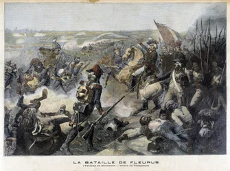A Batalha de Fleurus (Bélgica 1794) de acordo com a pintura de Mauzaisse (Musee de Versailles). Ilustração do "Little Jourbal" de 1892.