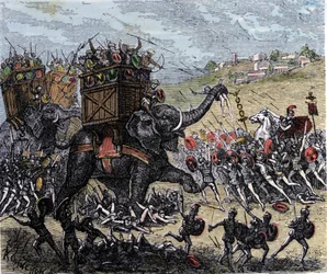 A Batalha de Zama (África, Segunda Guerra Púnica, 202 a.C.), vencida por Cipião Africano sobre as tropas de Aníbal Barca.