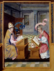 A Eveque de Jerusalém São Cirilo (315-386) e Santo Agostinho (354-430) Miniatura sobre pergaminho do século XVI. Ecouen, Museu Nacional da Renascença