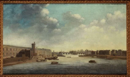 A Grande Galeria do Louvre, com a Porte Neuve, o Pont-Neuf, a Cité, a Tour de Nesle e o Quai Malaquais, cerca de 1640, entre 1635 e 1645 (óleo sobre tela)