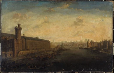 A Grande Galerie do Louvre, com a Porte Neuve, Pont-Neuf, Cité, Tour de Nesle e Quai Malaquais, cerca de 1640, actuais 1º e 6º bairros, entre 1635 e 1645 (óleo sobre tela)