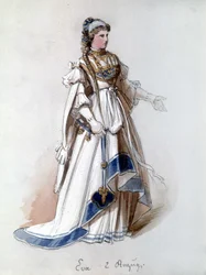 Os Mestres Cantores de Nuremberga (Die Meistersinger von Nürnberg), ópera criada por Richard Wagner: O traje de Eva para a primeira actuação. Museu Wagner Bayreuth.
