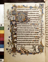 O carvalho e um unicórnio, ilustração de "Ormesby Psalter