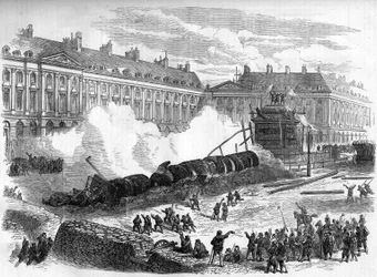 A Comuna de Paris, em 1871. Demolição da coluna Vendôme pelos federais (comunas) em 12 de abril