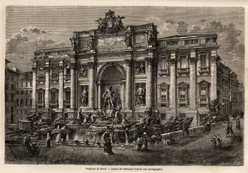 A Fonte de Trevi em Roma, concluída em 1762, é um exemplo da perpetuação do estilo barroco no século XVIII na Itália, baseada no Palazzo Poli, esta monumental obra sob a forma de um arco triunfal esmaga a minúscula praça em que se encontra.