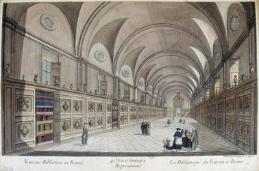 A Bibliotheca Vaticana (Bibliotheca Apostólica) em Roma, gravura