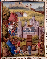 O assalto de uma cidade em miniatura tirada da "História Romana" (Ad urbe condita) por Tite Live (59 BC-17 AD) (Titus Livius), traduzido por Pierre Bressuire (ms. 310) 1450-1500 Chantilly, Musee Conde