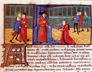 O autor apresenta a sua obra Página retirada de "Sophilogium" (Archiloge Sophie. Livro de Boas Práticas) de Jacques Legrand (Legrant) (1365-1415) Torre do Tombo do século XV ou XVI, Lisboa