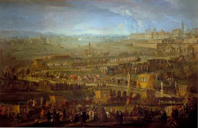 O cortejo do Marquês de Mirepoix (1699-1757) embaixador com os representantes diplomáticos franceses em Viena 12/10/1738 Pintura anónima do século XVIII. Viena, Museu Historisches da Cidade