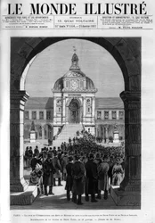A corte do conservatoire des arts et metiers onde as estátuas de Denis Papin (1647-1714), físico, matemático e inventor e Nicolas Leblanc (1742-1806), químico francês. Inauguração da estátua de Denis Papin, em 16 de janeiro