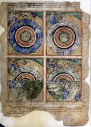 A criação do mundo. Gênesis. Miniatura do códice 212 (ou códice padovano ou Bíblia de Pádua) 1390-1400 Rovigo, Accademia dei Concordi