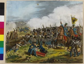O ferimento fatal do general Ulisses, barão de Salis-Soglio, durante a batalha de S. Lúcia, em Verona, a 6 de maio de 1848