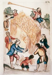 A colheita, do livro "Trujillo del Peru" ou "Códice Martínez Compañón", de Baltazar Martinez Compañón y Bujanda, bispo de Trujillo (1782-1785)