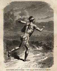 O corredor imperial, carregando os delegados de Mikado. Gravura para ilustrar a viagem ao Japão, em 1863-1864, de Aime Humbert, ministro da Confederação Suíça, no "Le tour du monde, nouveau journal des voyages" publicado sob a direcção de Edoua