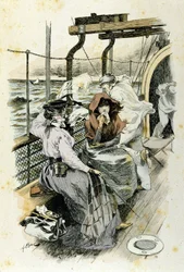 A vida dos passageiros a bordo: uma jovem mulher sofre de enjôo.