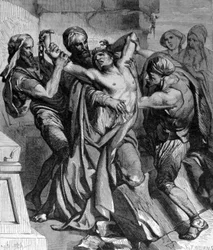 Os possuídos de Capernam. Apesar dos milagres realizados por Jesus, a cidade se recusou a se converter. A gravura do século XIX.