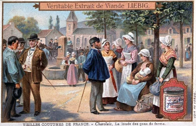 As pessoas da fazenda alugada no Charolais - chromo. Liebig, v. 1895