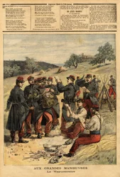 O waguemestre, os militares encarregados da distribuição do correio para as tropas. Gravação no "Le petit journal" 23/09/1893. A colecção da Selva.