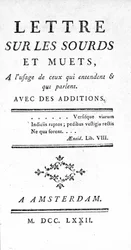 Página de título da "Carta sobre Surdos e Mudos para o Uso daqueles que Ouvem e Falam" por Denis Diderot