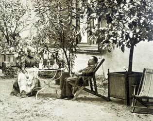 Toulouse Lautrec com sua mãe, no Château de Malromé