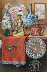 Vários exemplos de arte e decoração chinesa