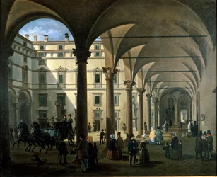 Vista da corte do Arcivescovado em Milão (pintura, c.1850)