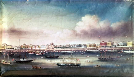 Vista do porto de Xangai, por volta de 1850.