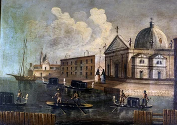 Vista da lagoa de Veneza e das gôndolas. Anônimo. Século XVIII.