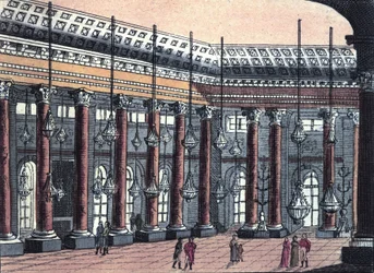 Vista de um salão cerimonial do Castelo de Schonbrunn, antiga residência da Família Imperial Austríaca, gravada a partir de 1820