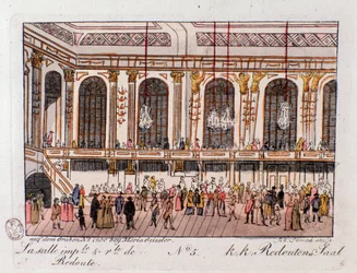 Vista do Salão Imperial e Real do Reduto, em Viena, Áustria. Gravura a partir de 1815 Coleção Privada