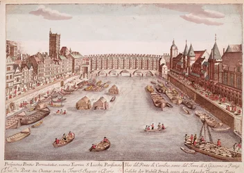 Vista do Pont-au-Change em direcção à Torre Saint-Jacques, Paris (gravura)