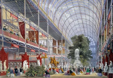 Vista da Exposição Universal no Crystal Palace, construído por Joseph Paxton para a ocasião, em 1851 em Londres