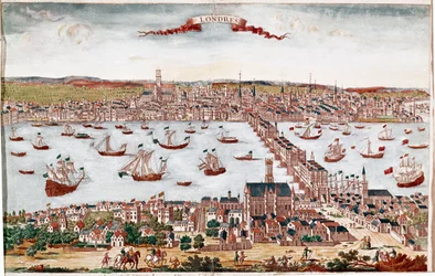 Vista da cidade de Londres e do rio Tâmisa (gravura