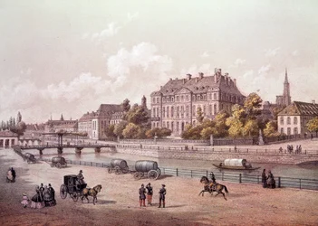 Vista da cidade de Estrasburgo sobre o Reno. Gravura do século XIX em Paris, B.N.