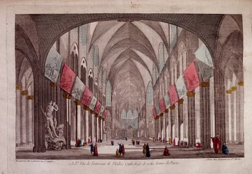 Vista do interior de Notre-Dame de Paris - vista óptica