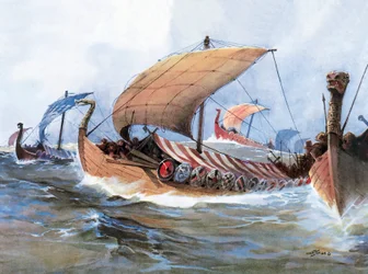 Barco Viking em trânsito em direcção à Normandia, aguarela