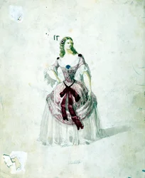 Fato Violetta para a ópera "La Traviata" de Giuseppe Verdi em La Scala, em 1855.