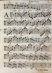 Violino. Página de música para Balletto a 3, op. 3 de Tomaso Albinoni (1701)