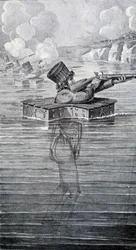 O fato de guerra do século XIX. Gravura do séc. XIX.