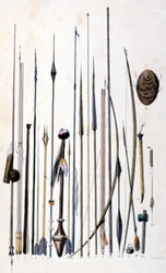 Armas dos índios Jivaros. Gravura de 1846-48.