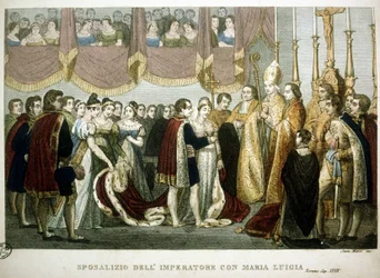 Cerimônia de casamento entre Napoleão I e Maria - Luísa dos Habsburgos na igreja dos Agostinhos em Viena, 2 de abril