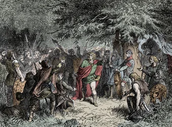 Wittekind chama seus saxões às armas - Widukind of Saxony (cerca de 750-810) chama os saxões a levantarem as armas contra a invasão franquista de Carlos Magno em 777