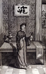 Mulher da nobreza chinesa. "De China Monumenta" de Athanasius Kircher (1601 - 1680), jesuíta, orientalista e erudito alemão, Amsterdam 1667.
