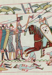 após um detalhe da tapeçaria Bayeux do século XI (litografia)
