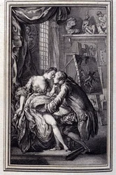 a mesa - em "Contos e contos em verso", de Jean La Fontaine. 1762.